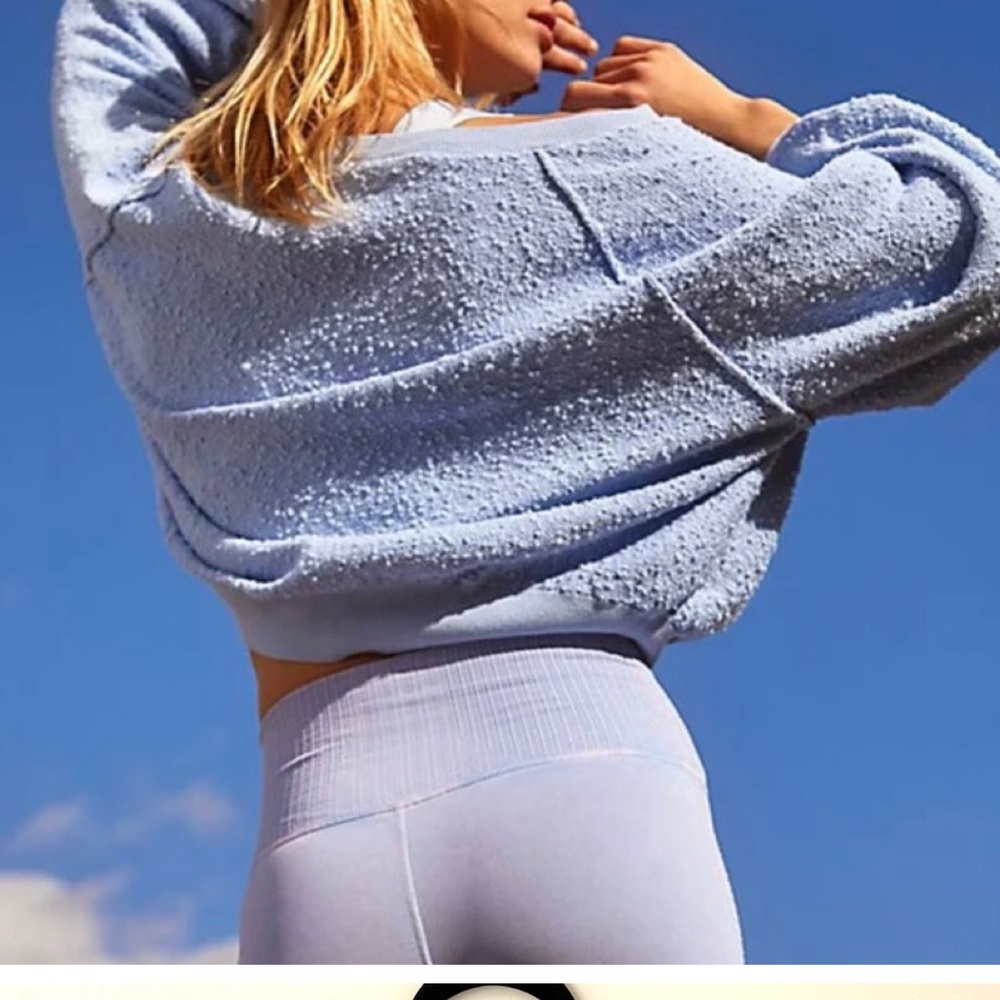 Free People Found My Friend Textured Boucle Pullover in Light Blue size Small